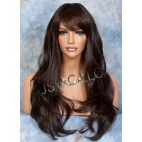 stunning Human Hair Blend Wig Brown W Auburn Highlights Long Layered Wavy Full Heat Resistant N Bangs Cancer/Alopecia/Cosplay/Anime | Etsy (US)