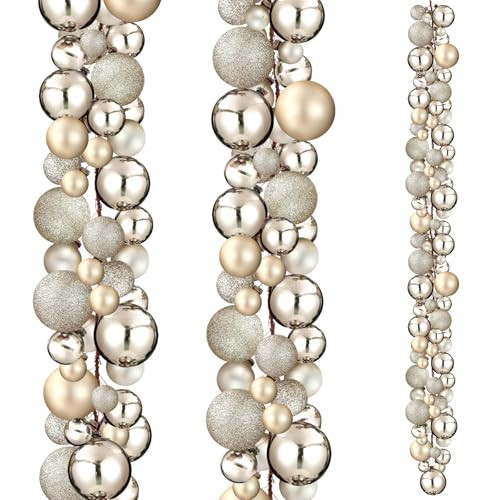 Yuxung 2 Pcs Christmas Ball Garland 6 ft Ball Ornaments Christmas Bulb Garland Xmas Tree Bauble Decorations for Party Supplies Indoor Outdoor Home Office Decoration Accessories(Champagne Gold) | Amazon (US)