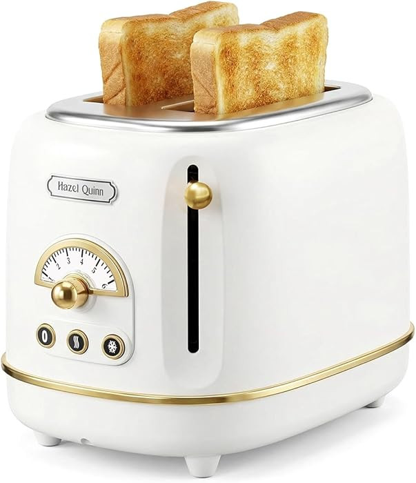 Hazel Quinn 2-Slice Retro Toaster, 6 Browning Levels, 3 Functions-Defrost/Reheat/Cancel, Removabl... | Amazon (US)