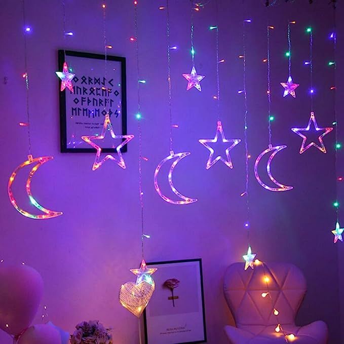 Newfly 138Leds Curtain String Lights , 11.5ft Star Moon Curtain Lights -Curtain Home Festival Dec... | Amazon (US)