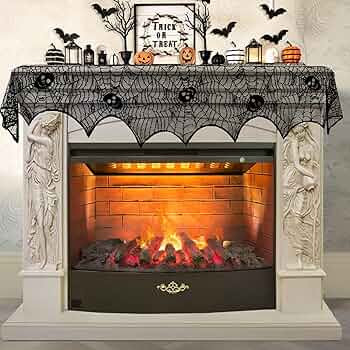 AerWo Halloween Decorations Indoor Halloween Fireplace Mantel Scarf, Black Lace Spiderweb Firepla... | Amazon (US)