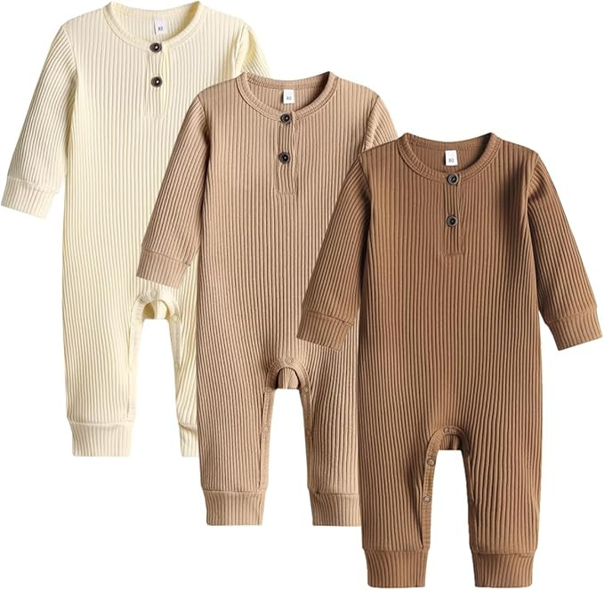 Bafeicao Baby Boy Girl 2/3 Pack Solid Romper Ribbed Short/Long Sleeve Bodysuit Jumpsuit Infant Kn... | Amazon (US)