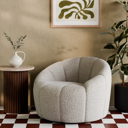 Ivy Swivel Armchair, Speckled Stone Sustainable Boucle | Cult Furniture UK