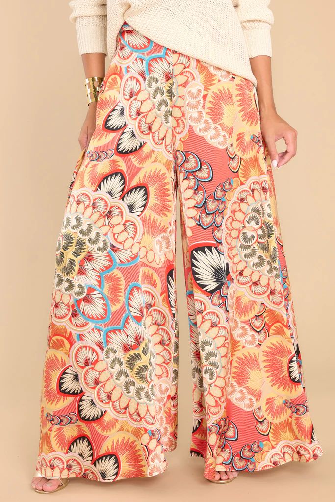 All For Me Spiced Coral Multi Print Pants | Red Dress 