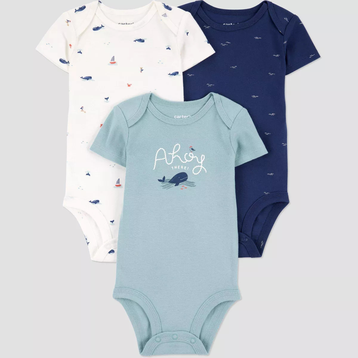 Carter's Just One You®️ Baby Boys' 3pk Bodysuit - Navy Blue/White 3M: Cotton Whale Pattern, Sh... | Target