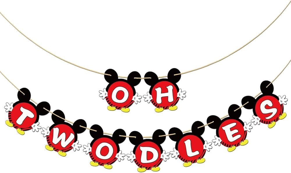 Oh Twodles Banner, Happy 2nd Birthday Party Decor for Boys, Red Mickey Mouse 2nd Birthday Party D... | Amazon (US)