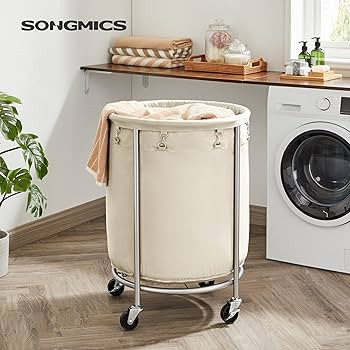 SONGMICS Laundry Basket with Wheels, Rolling Laundry Hamper, 45 Gal., Round Laundry Cart with Ste... | Amazon (US)