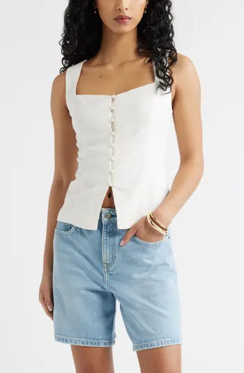 Open Edit Sweetheart Neck Linen Blend Top | Nordstrom | Nordstrom