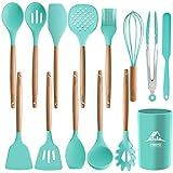 MIBOTE 14PCS Silicone Cooking Kitchen Utensils Set with Holder, Wooden Handles Cooking Tool BPA Free | Amazon (US)