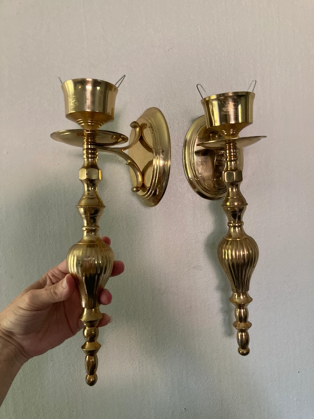 Shiny Brass Candle Sconces - Etsy | Etsy (US)