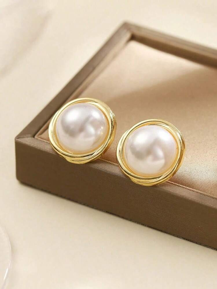 1pair Bohemian Luxurious & Elegant Pearls Fashionable Earrings With Cold-Toned Design | SHEIN
