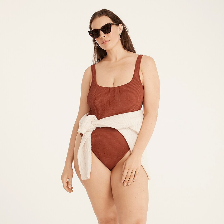 Textured squareneck one-piece | J. Crew US
