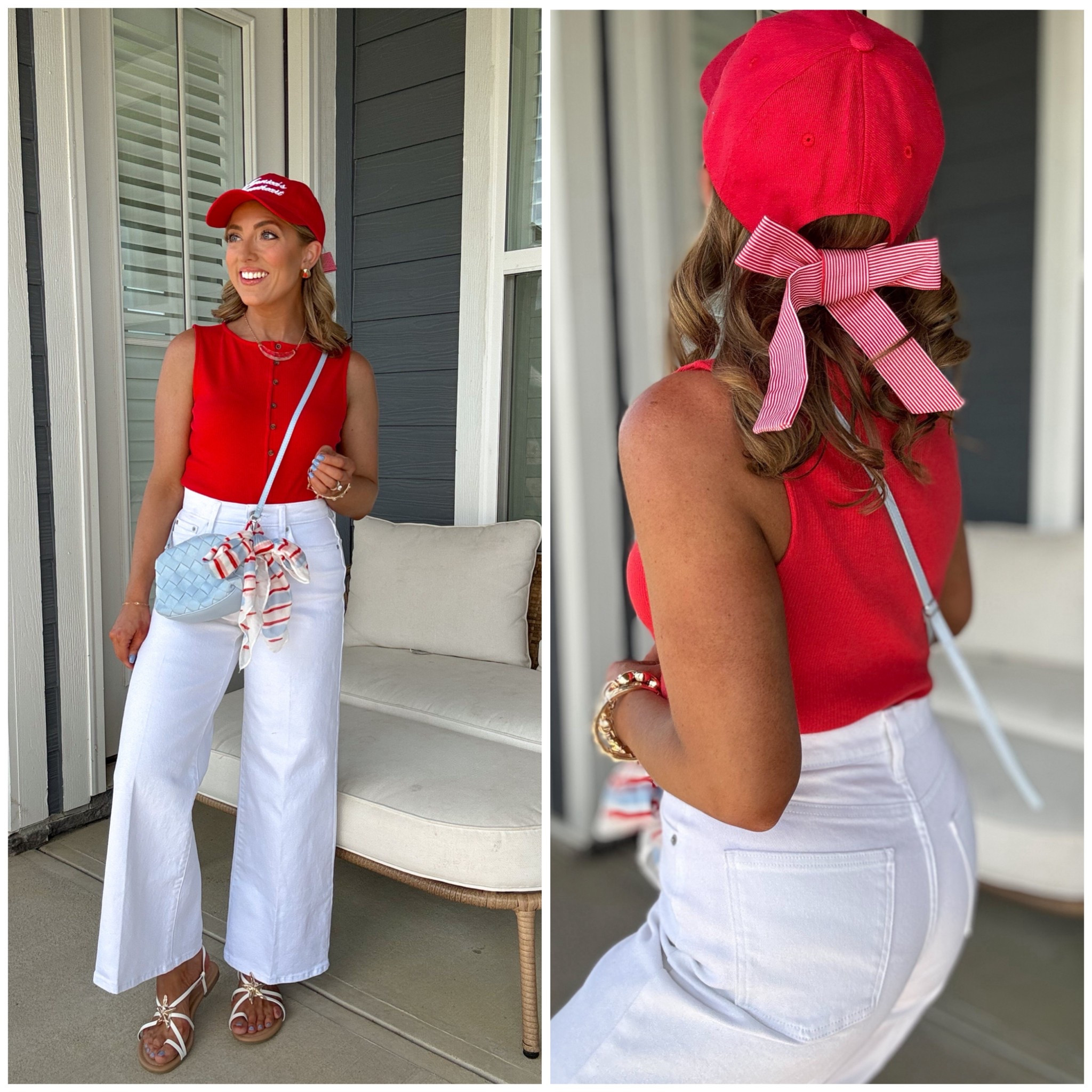 Red, white & CUTE ❤️🤍 this whole outfit is giving classic summer Americana with the sweetest details ✨

These Free Assembly white jeans are finally RESTOCKED and already selling fast 🙌 if you missed them before, now is your chance. They’re not see-through, so flattering, and such a good everyday white jean. I’m 5’2 wearing my true size 2 for reference and the fit is so good 🤍

And can we talk about this “America’s Sweetheart” bow back hat 😍🎀 it was restocked too and it is the cutest patriotic accessory for summer, lake days, backyard cookouts, and all the festive moments ahead. The bow detail in the back is everything.

Sharing this easy head-to-toe Walmart outfit because it looks so much more expensive than it is and several pieces are high sellout risk 👏 run, don’t walk for these restocks 🏃‍♀️💨

#walmartfashion #walmartstyle #walmartfinds #freeassembly #whitejeans #walmartjeans #summeroutfit #patrioticstyle #americanastyle #bowhat #everydaystyle #momstyle #affordablefashion #budgetstyle #lookforless #redwhiteandblueoutfit #summerfashion #walmartnewarrivals

#LTKootd #LTKPetite
