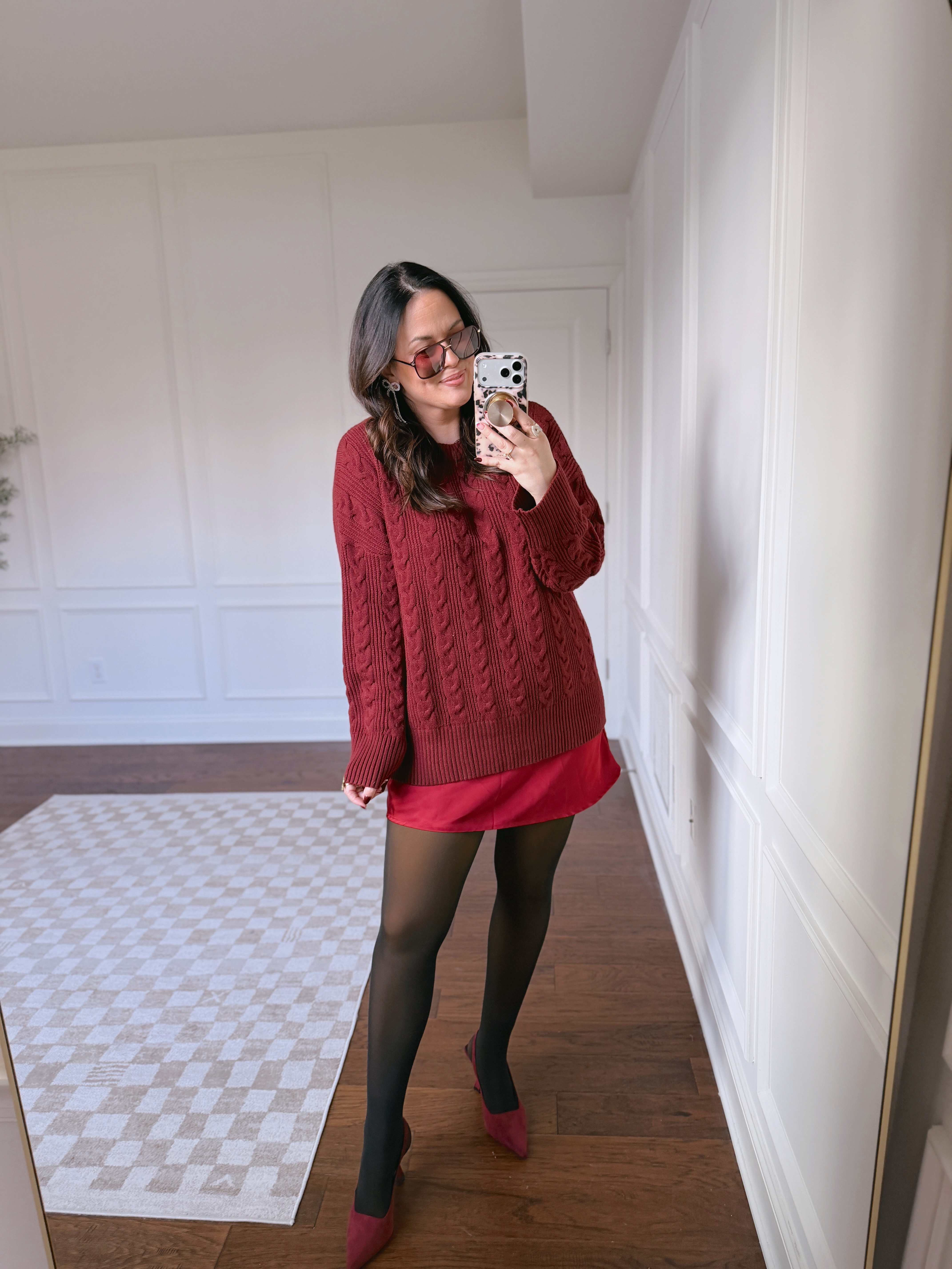 Love this monochrome outfit for the holidays!! So chic and easy.. and of course pooch friendly! In a large in the skirt and an XL in the sweater 

 #LTKootd #LTKMidsize #LTKFindsUnder50