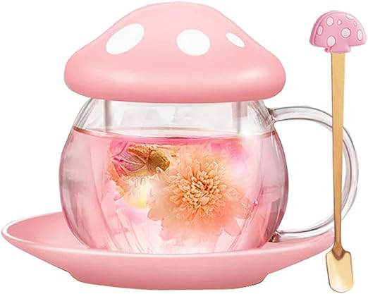Rain House Cute Cups Mushroom Tea Cup with Tea Infuser and Spoon, Kawaii Christmas Mug, Glass Tea... | Amazon (US)