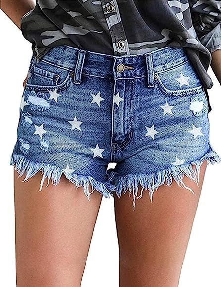 MODARANI Cut Off Denim Shorts for Women Frayed Distressed Jean Short Cute Mid Rise Ripped Hot Sho... | Amazon (US)