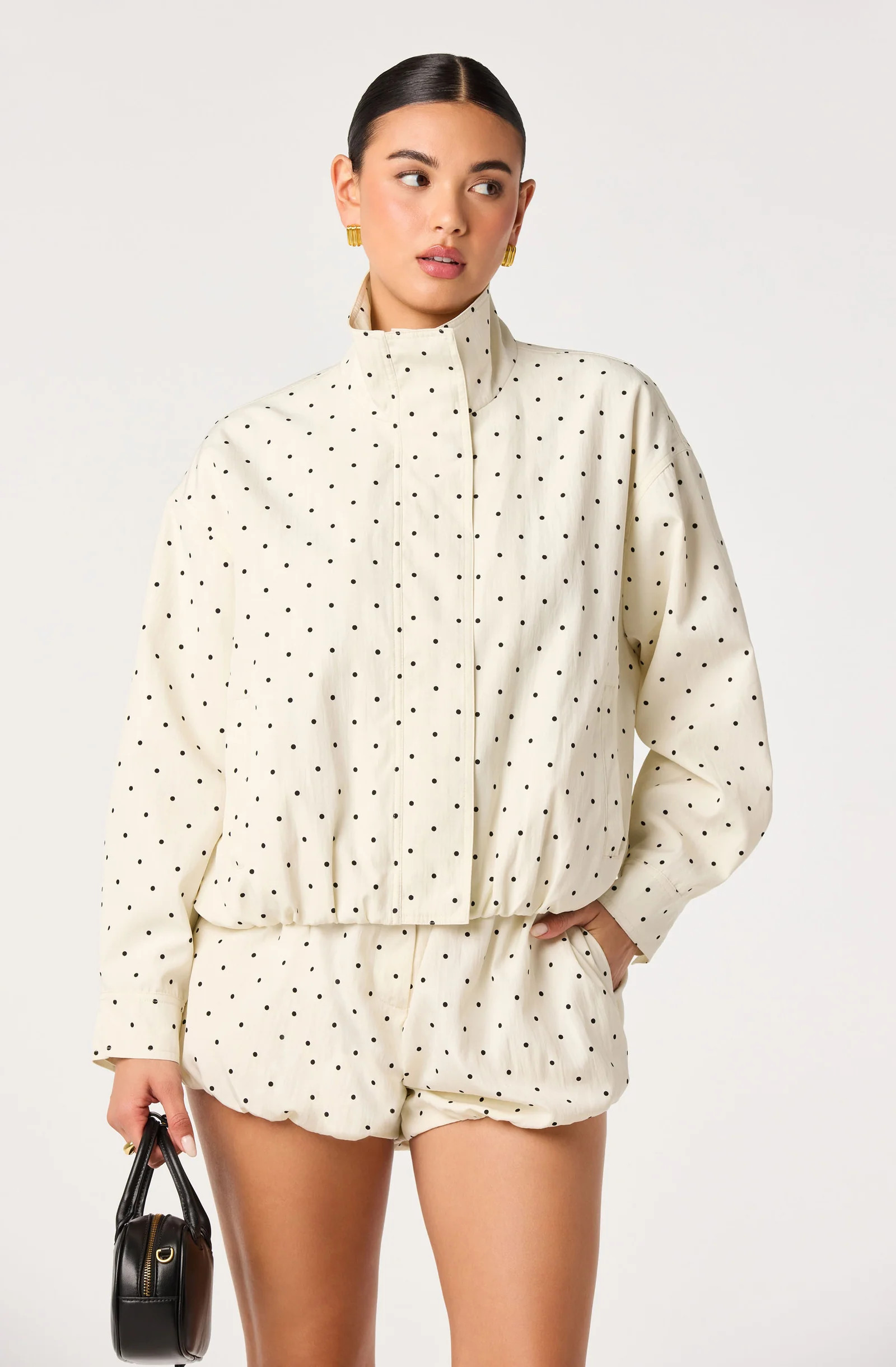 Cooper Funnel Neck Bomber Jacket - Black polkadot / XS | ASTR The Label (US)