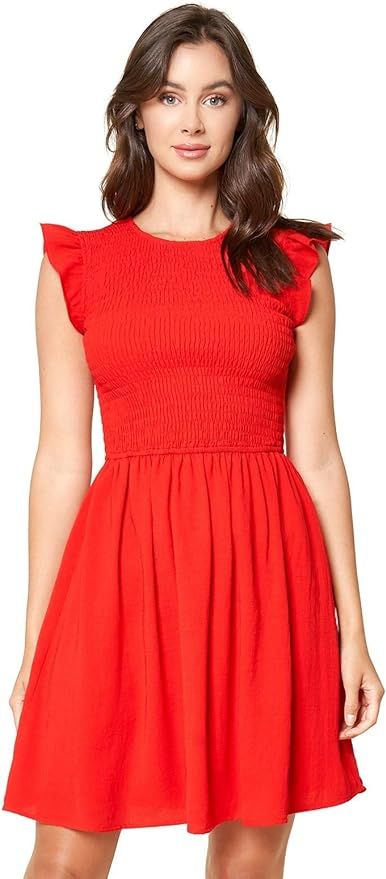 Sugar Lips Women's Smocked Ruffle Sleeve Mini Dress | Amazon (US)