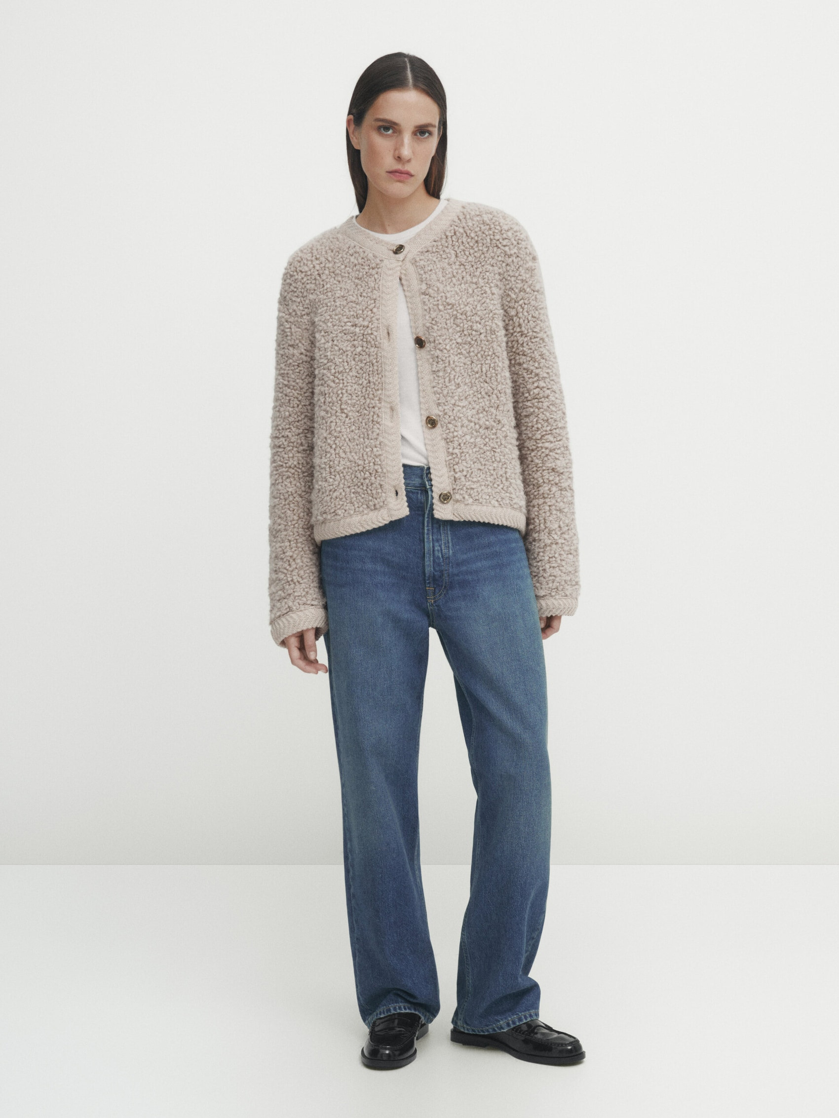 Bouclé knit cardigan with buttons | Massimo Dutti US