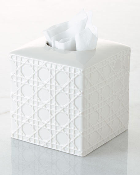Kassatex Cane Embossed Porcelain Tissue Box Cover | Neiman Marcus
