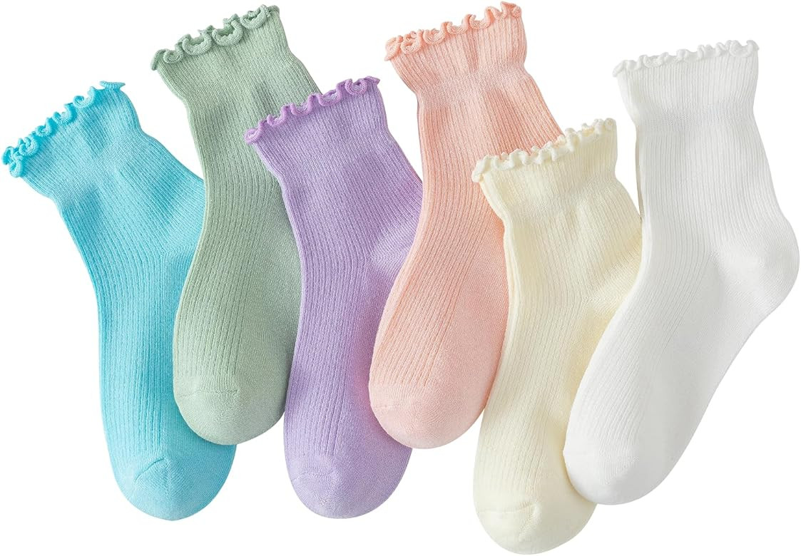 Hstyle 6 Pairs of Ruffle Socks Women, Cute Ruffle Ankle Socks | Amazon (US)