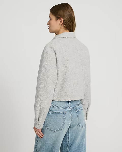 Boucle Double Pocket Zip Front Shacket | Express