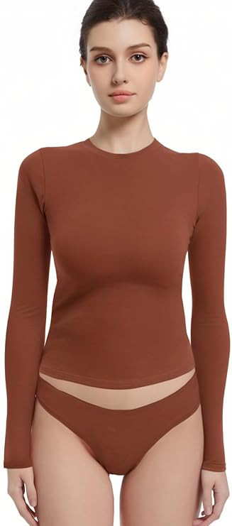 Long Sleeve Shirts for Women Crewneck Basic Tees T Shirts Fitted Crop Tops Y2k Going Out Tops | Amazon (US)