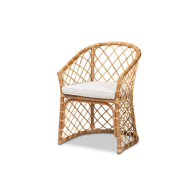 Baxton Studio Orchard Modern Bohemian White Fabric Upholstered and Natural Brown Rattan Dining Ch... | Walmart (US)