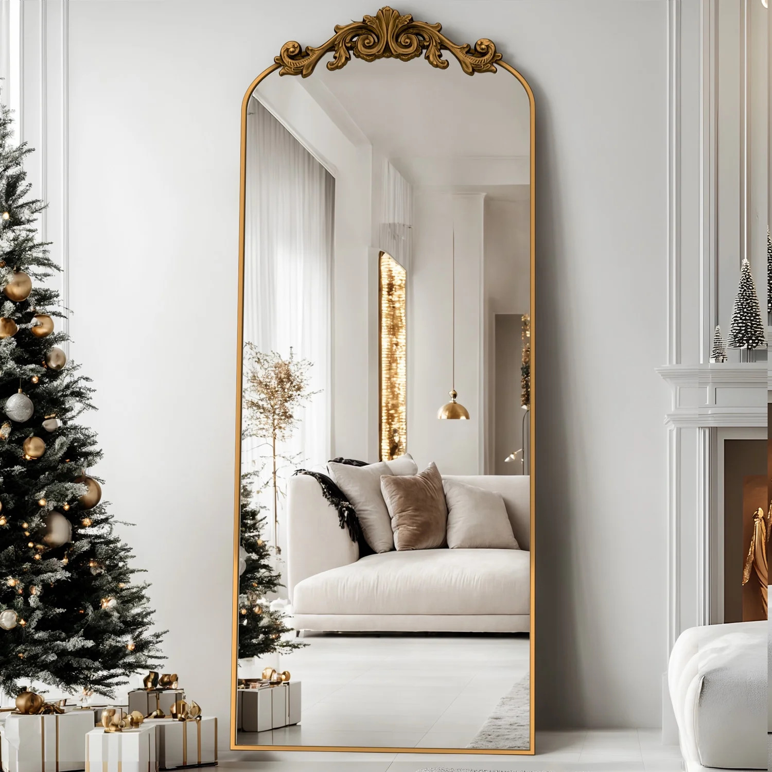 58"x18" Vintage Arched Full-Length Mirror with Carved Metal Frame, Baroque-Style Floor Mirror, Br... | Walmart (US)