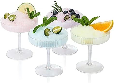 Iridescent Coupe Glasses set of 4 Vintage Stem-ware for Manhattan Cocktail Champagne Martini Algo... | Amazon (US)