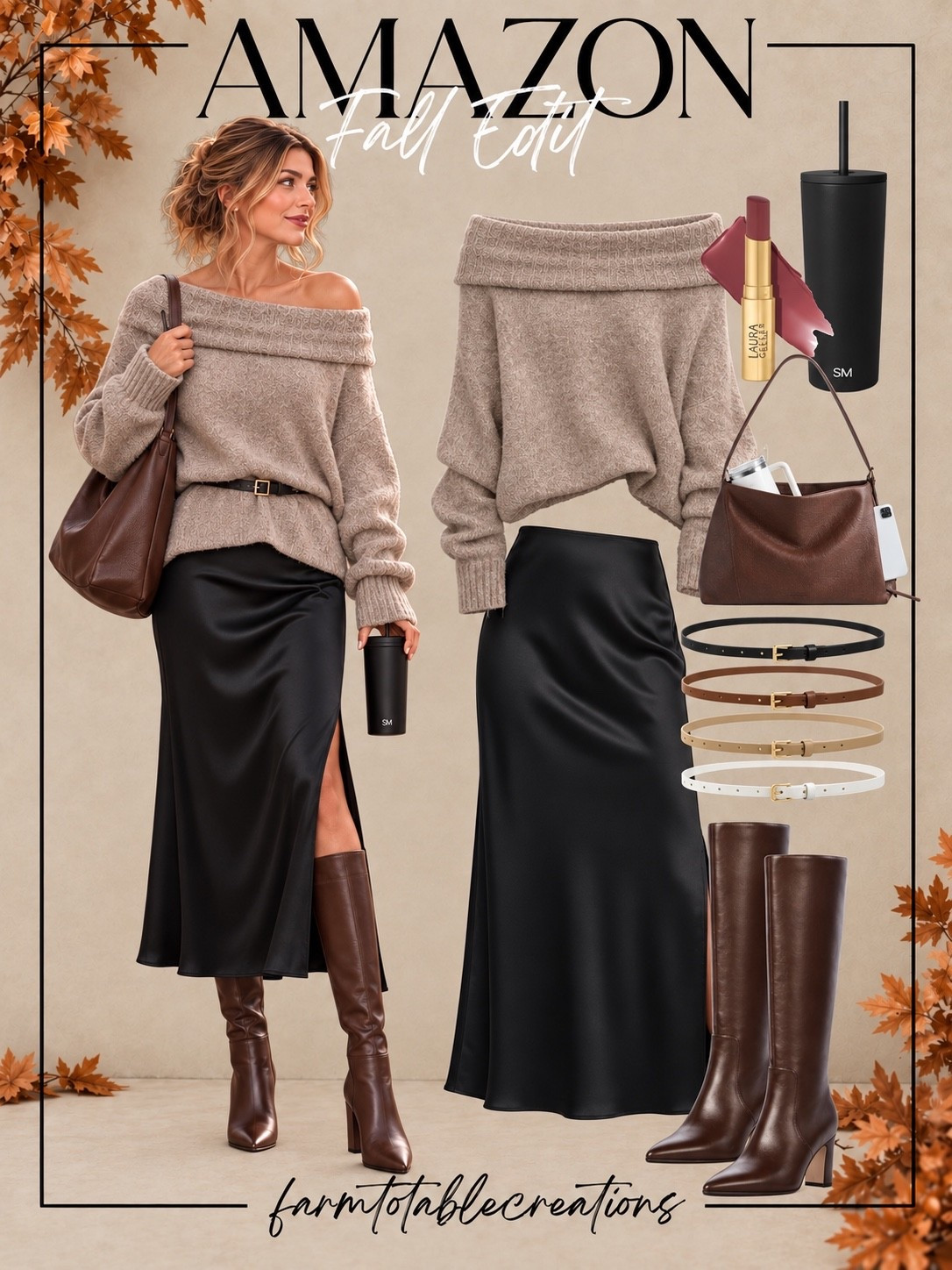 Amazon Prime Day Fall Fashion Deals 🤎🖤

This Amazon Prime Day outfit is such a chic fall look for dinner, work, or a dressed-up day out. The soft off-the-shoulder sweater paired with the sleek black satin midi skirt feels polished but still cozy and wearable.

I love the tall brown boots, chocolate shoulder bag, skinny belt, and muted berry lip with it. The warm taupe, black, and brown palette makes this feel elevated without being overly dressy—perfect for fall date nights, the office, church, or weekend plans.

Follow @farmtotablecreations on Instagram for more cozy home finds and trending decor.

#LTKStyle #LTKFashion #LTKSaleAlert #PrimeDay #AmazonPrimeDay #PrimeDayDeals #AmazonFashion #AmazonFinds #FallFashion #SatinSkirt #SweaterWeather #FallDateNight #ChicFallStyle #AmazonDeals #AmazonMustHaves