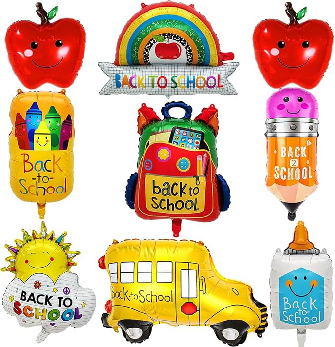 9pcs Back To School Balloons School Bus Balloon Crayon Pencil Apples Rainbow Balloons Back To Sch... | Amazon (US)