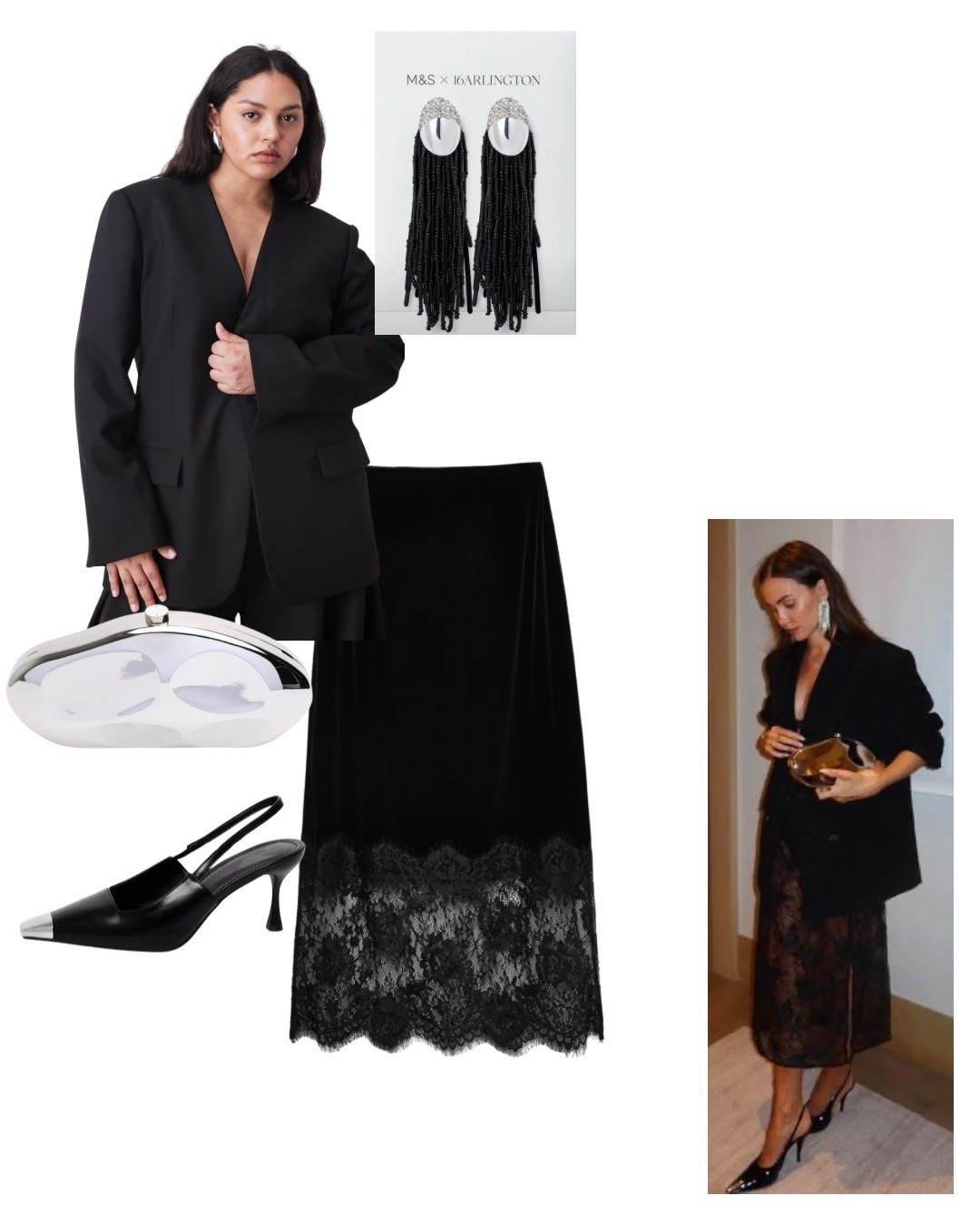 Plus size date night in Paris inspiration 

Lace velvet slip skirt oversized blazer solve toe cap heels statement earrings marks and
Spencer 16 Arlington 

#LTKcurves #LTKplussize #LTKuk