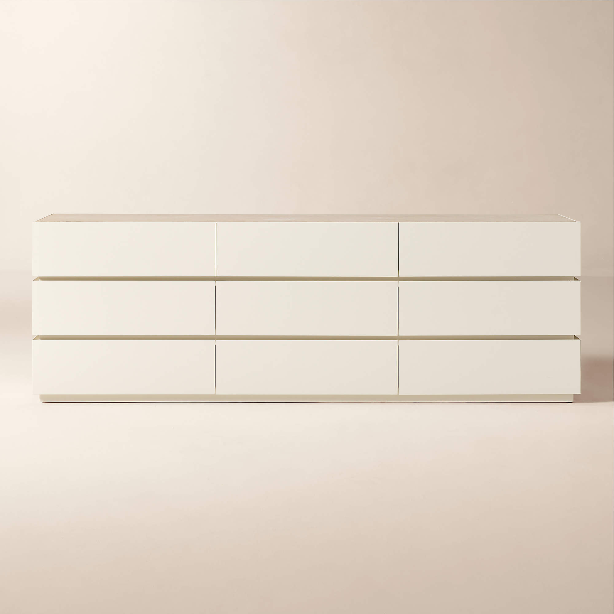 Dover 9-Drawer Warm White Lacquered Dresser with Travertine Top + Reviews | CB2 | CB2