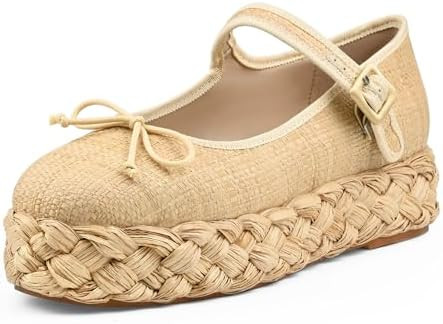 Raffia Platform Sandals Women Woven Straw Platform Mary Jane Shoes for Women Comfortable Beach Es... | Amazon (US)