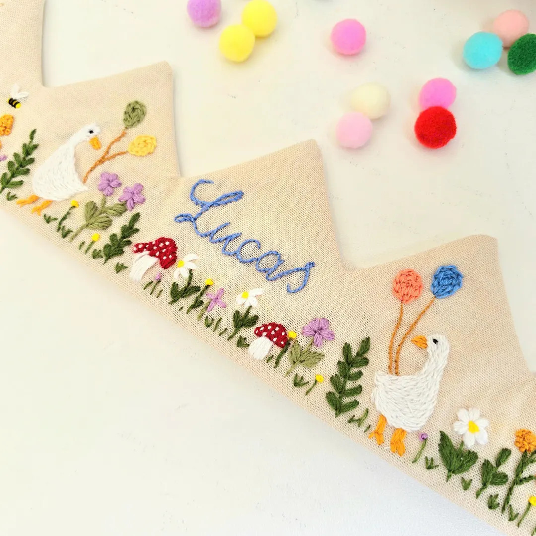 Hand Embroidered Linen Baby Crown: Woodland First Birthday Prop - Etsy | Etsy (US)
