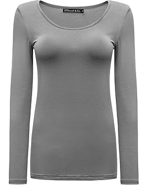 OThread & Co. Women's Long Sleeve T-Shirt Scoop Neck Basic Layer Stretchy Shirts | Amazon (US)