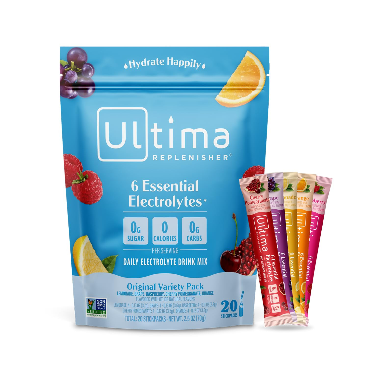 Ultima Replenisher Daily Electrolyte Powder Drink Mix – Original Variety, 20 Stickpacks – Hyd... | Amazon (US)