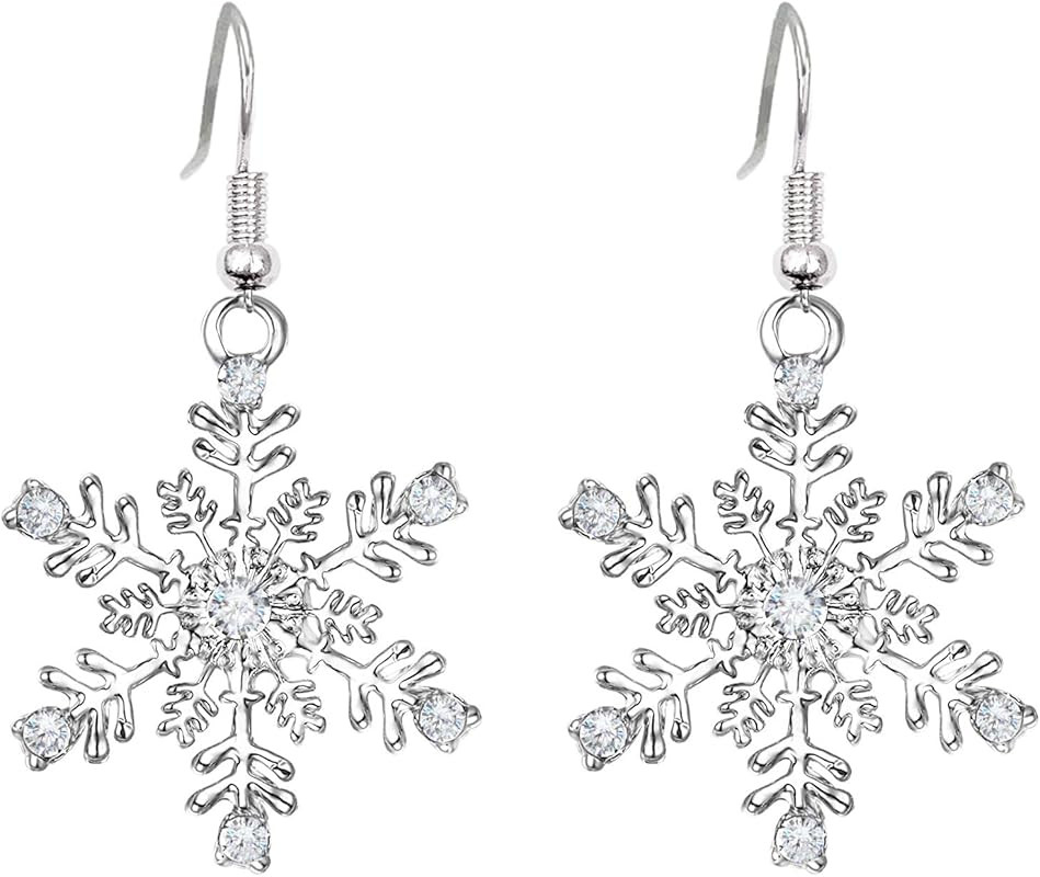 SELOVO Clear Cubic Zirconia Fishhoop Snowflake Earring Hook Dangle Drop Earrings for Woman for Ch... | Amazon (US)