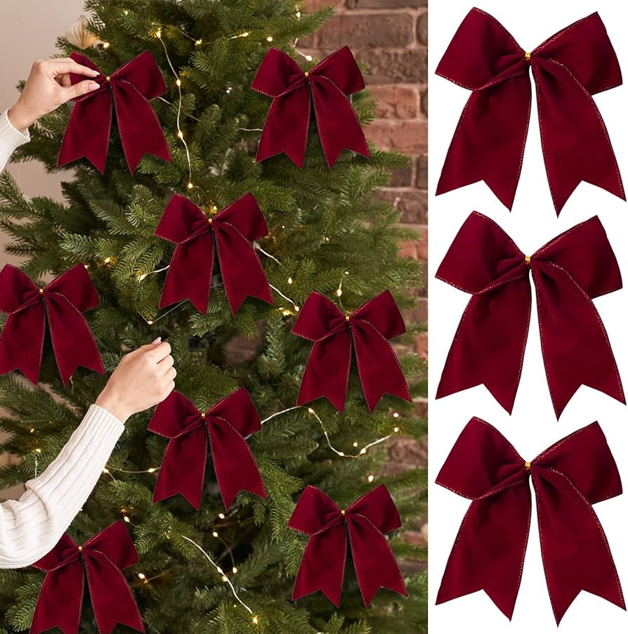 15 Pcs Velvet Bows for Christmas Tree - 6 Inch Vintage Velvet Ribbon Christmas Bows for Gift Wrap... | Amazon (US)