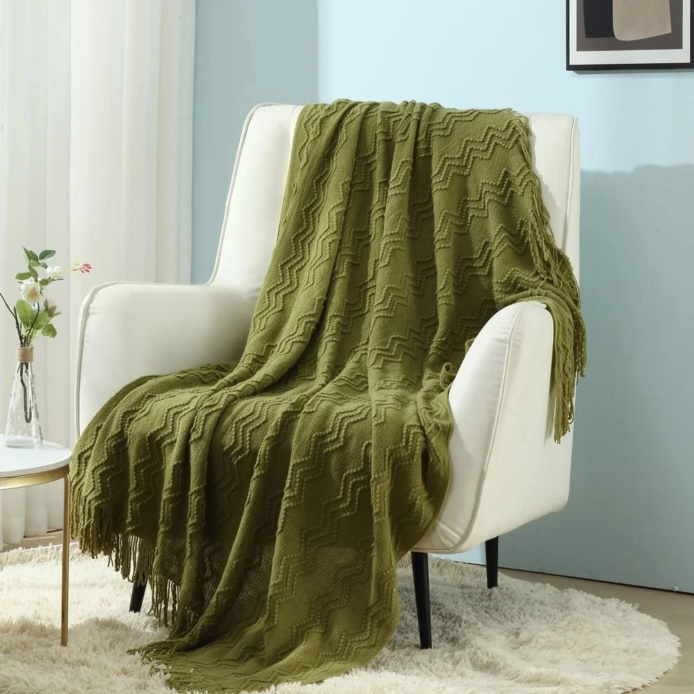 CREVENT Knitted Spring Throw Blanket for Couch Sofa, Suitable for Adult, 50''X60'', Avocado Green... | Walmart (US)