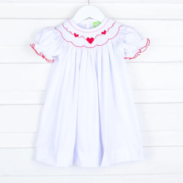 Heart and Roses White Smocked Bishop Dress | Classic Whimsy