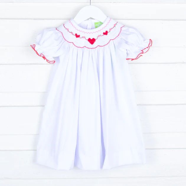 Heart and Roses White Smocked Bishop Dress | Classic Whimsy