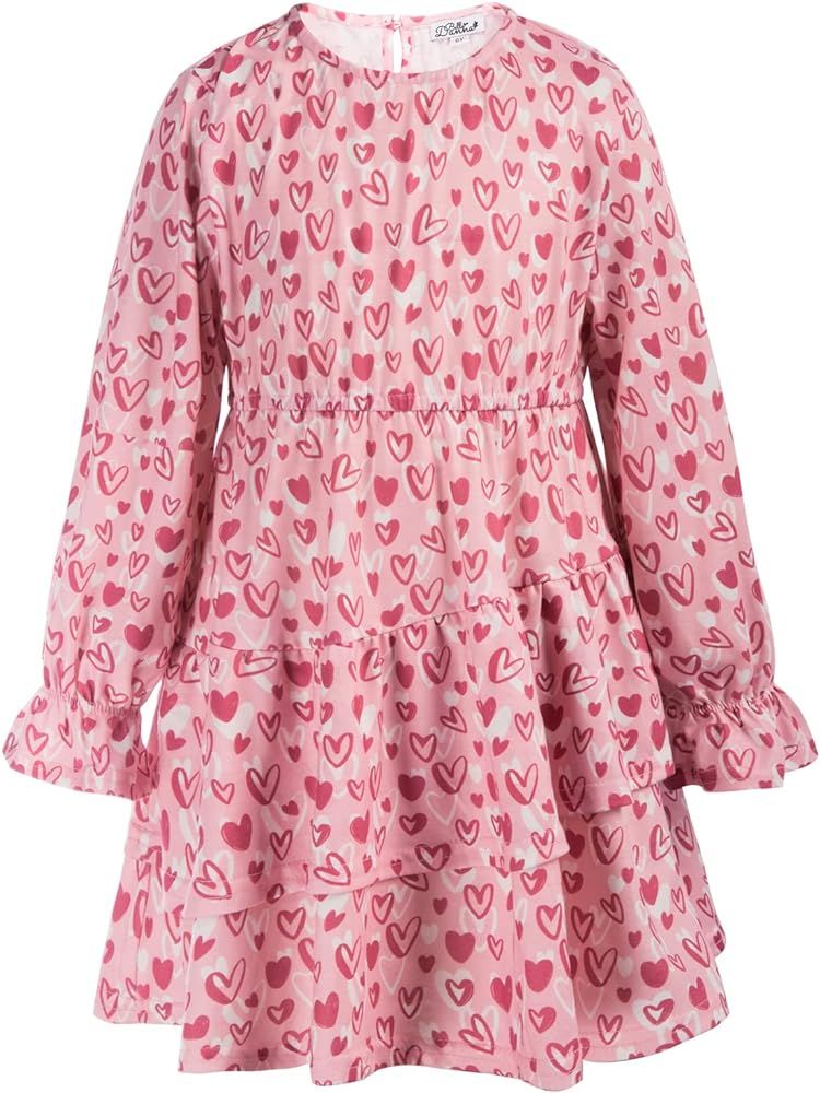 Danna Belle Girls Floral Dress Fall Ruffle Valentine Day Casual Dress Size 5-12 | Amazon (US)