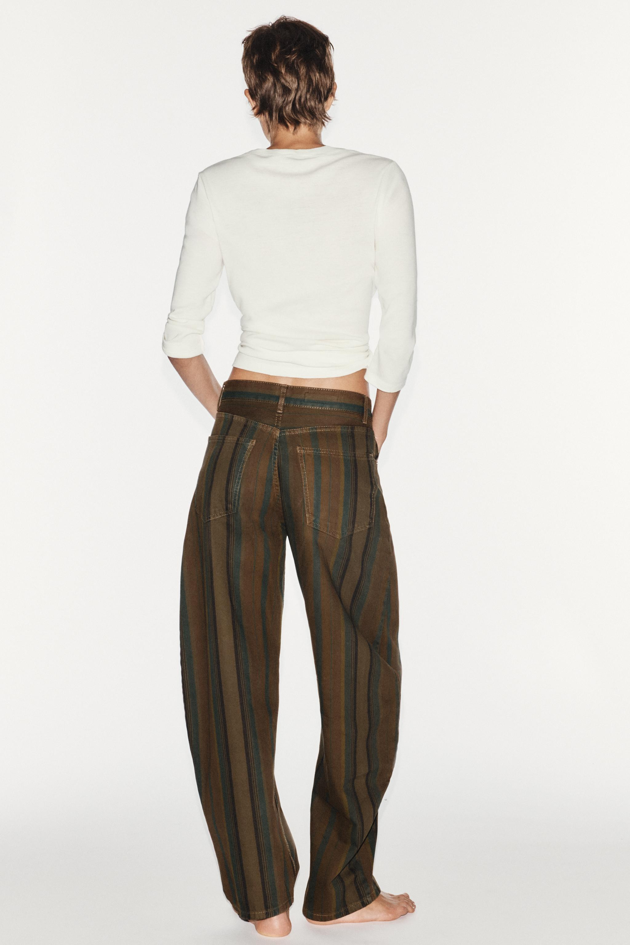 TRF MID-WAIST STRIPED BARREL JEANS | Zara UK