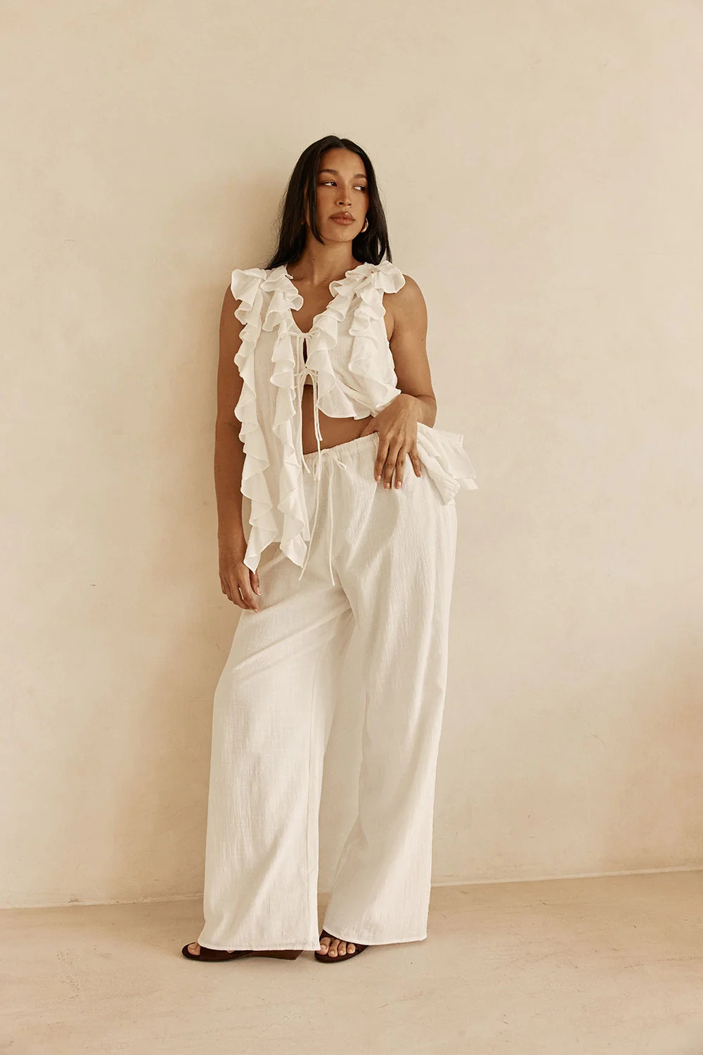 White Elastic Drawstring Elm Pants | Sabo Skirt US