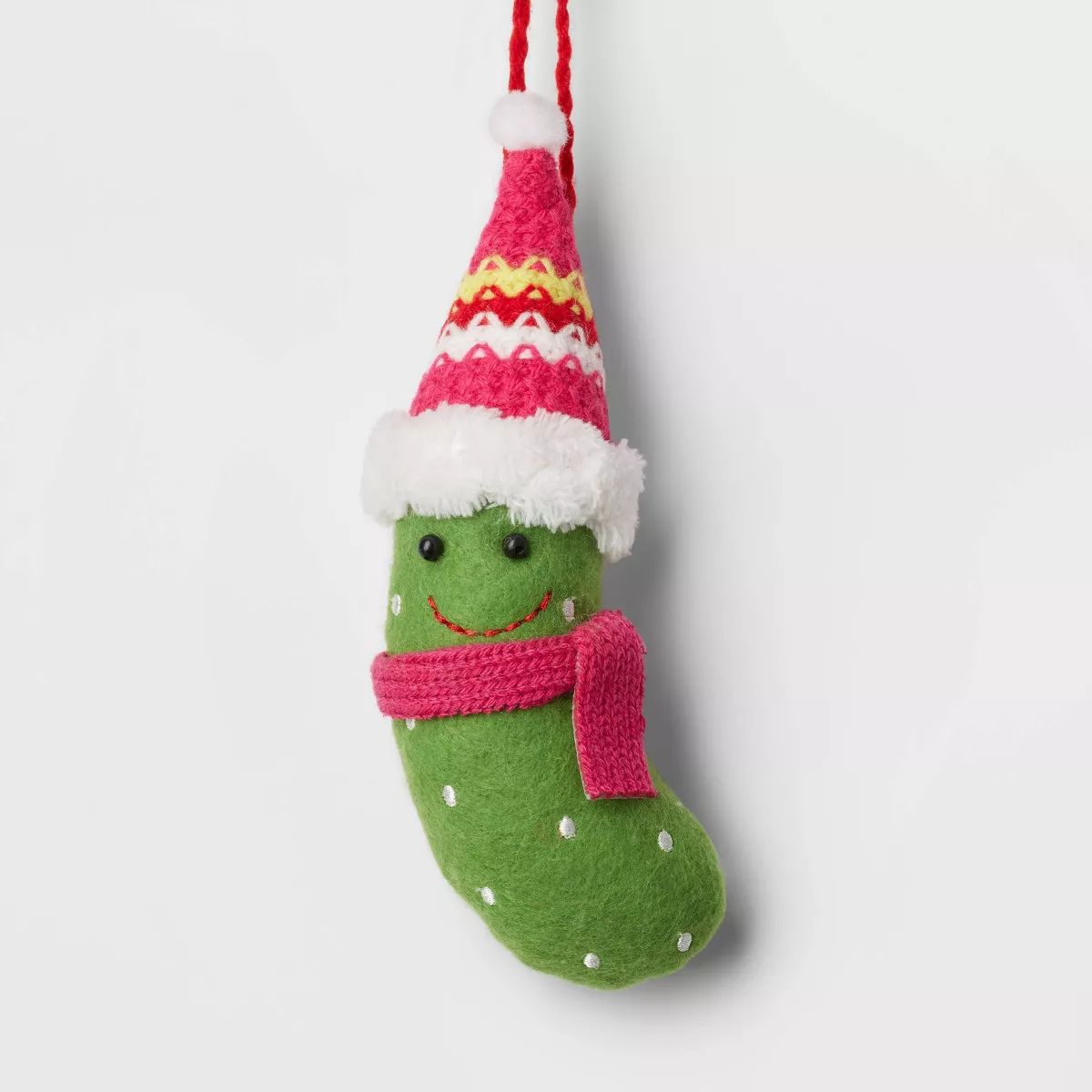Felt Pickle Wearing Knit Hat and Scarf Christmas Tree Ornament Green/Pink - Wondershop™ | Target