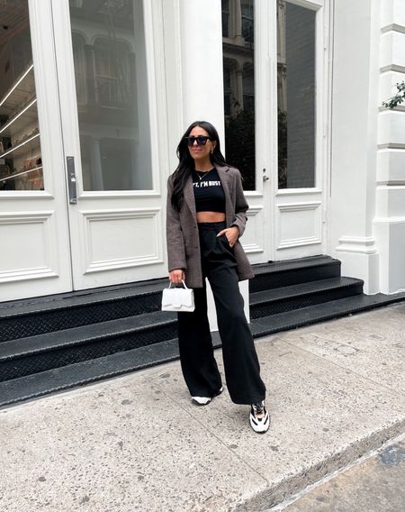 NYC street style — black trouser pants, cropped graphic T (wearing small, but could do medium), and blazer (small). Size up half size in sneakers too!

Y2K, nyc outfits, brunch outift, edgy outfit 

#LTKunder100 #LTKstyletip #LTKFind