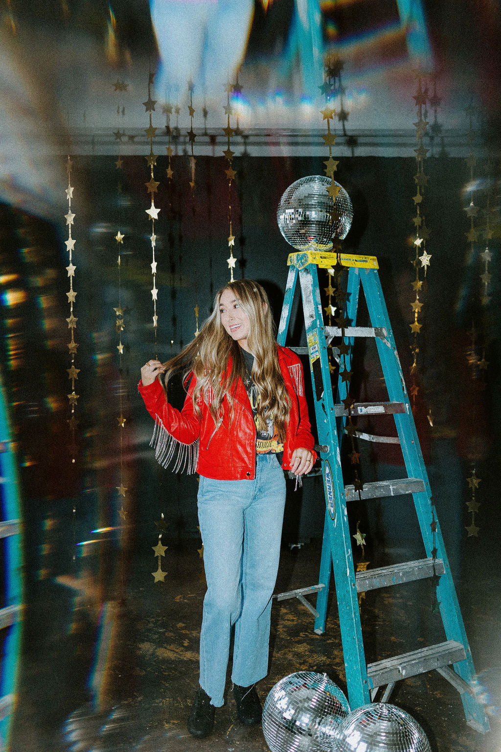 RIFE CRYSTAL FRINGE VEGAN LEATHER JACKET - RED | Love story boutique