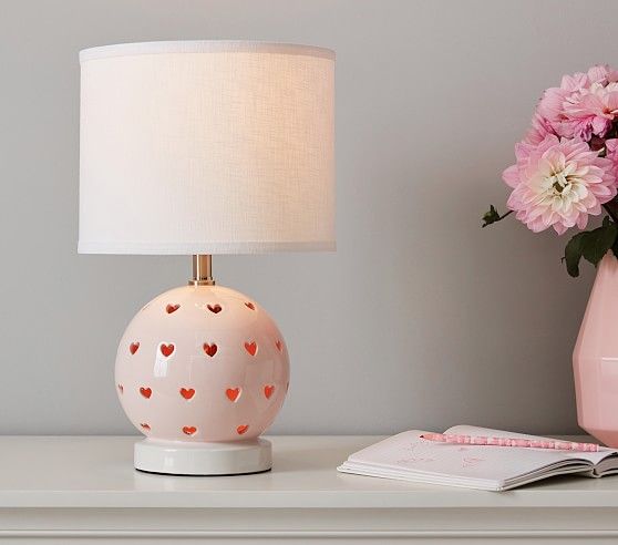 Blush Ceramic Heart Cut Out 3-Way Table Lamp | Pottery Barn Kids